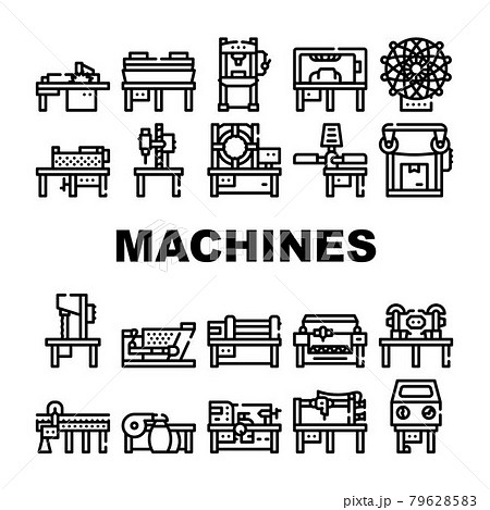 Industrial Machines Collection Icons Set Vector Flat 79628583