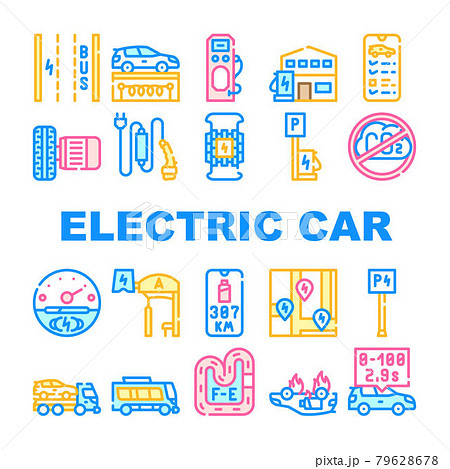 Electric Car Vehicle Collection Icons Set Vector Electric Car Vehicle Collection Icons Set Vector 79628678