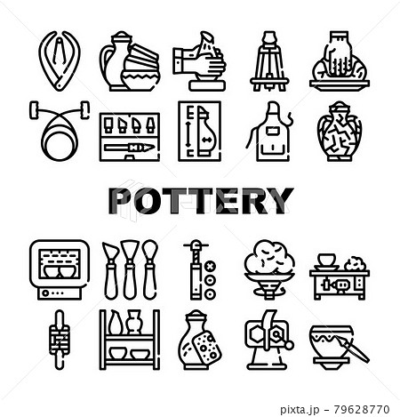 Pottery Production Collection Icons Set Vector black 79628770