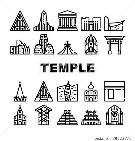 Temple Construction Collection Icons Set Vector black 79628776