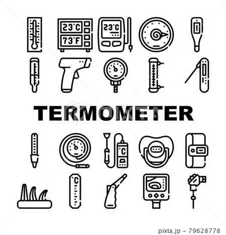 Thermometer Device Collection Icons Set Vector black 79628778