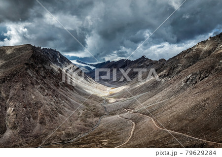 Road in Himalayas near Kardung La pass. Ladakh, India Road in Himalayas near Kardung La pass. Ladakh, India 79629284