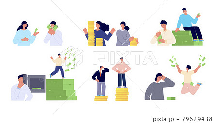 Wage inequality. Woman man salary gap, corporate working. Businesswoman compare pay. Income coins money, flat finance growth utter vector set Wage inequality. Woman man salary gap, corporate working. Businesswoman compare pay. Income coins money, flat finance growth utter vector set 79629438