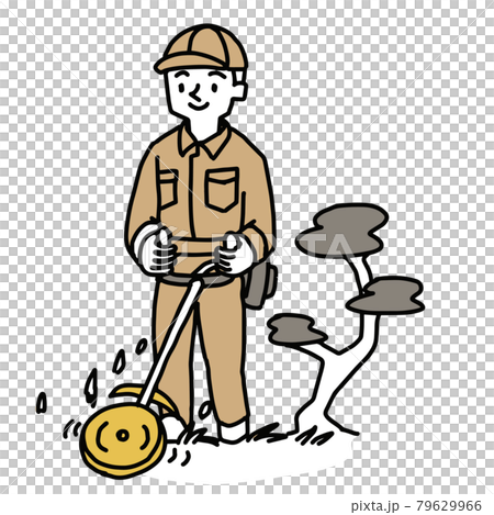 草刈りをする業者の男性のイラスト素材