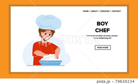 Boy Chef Prepare Dough For Delicious Cakes Vector Boy Chef Prepare Dough For Delicious Cakes Vector 79630234
