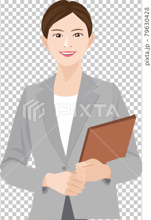 グレーのスーツで働く女性 79630428