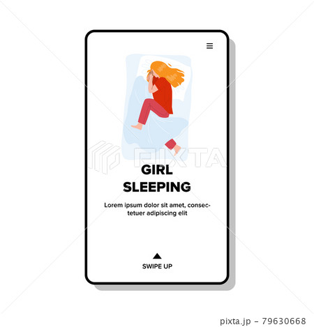Girl Sleeping In Bedroom Comfortable Bed Vector 79630668