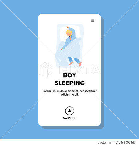 Boy Sleeping In Comfortable Bed Furniture Vector 79630669
