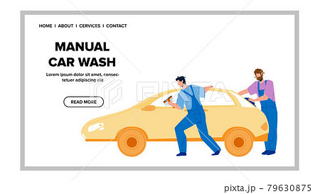 Manual Car Wash With Automobile Shampoo Vector Manual Car Wash With Automobile Shampoo Vector 79630875