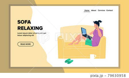Sofa Relaxing And Watching Movie On Laptop Vector 79630958
