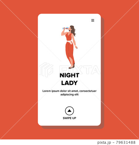 Night Lady Resting And Drinking Red Wine Vector 79631488