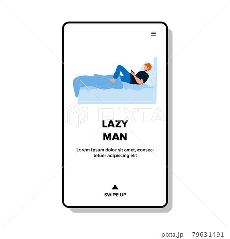 Lazy Man Lying In Bed And Play With Phone Vector 79631491