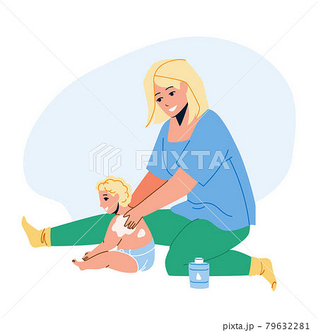 Baby Cream Mother Applying On Child Back Vector Baby Cream Mother Applying On Child Back Vector 79632281