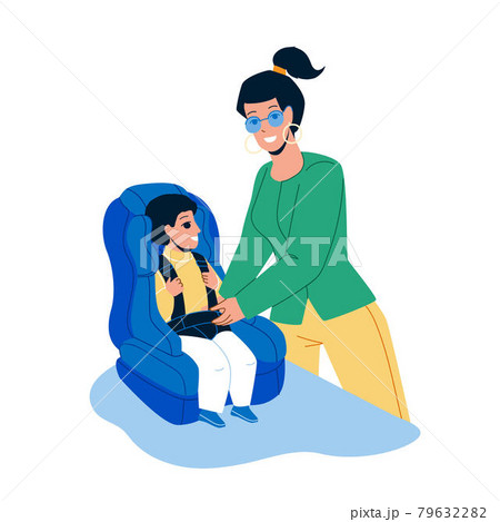 Baby Car Seat Mom Fasten Buckled Seat Belt Vector Baby Car Seat Mom Fasten Buckled Seat Belt Vector 79632282