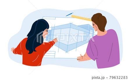 Architect Plan Researching Engineer Team Vector Architect Plan Researching Engineer Team Vector 79632283