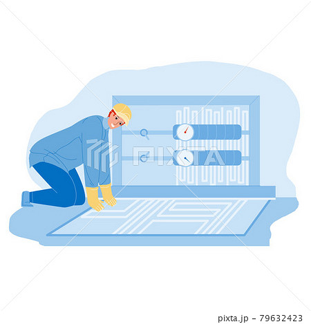 Floor Heating System Installing Handyman Vector 79632423