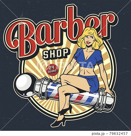 Vintage barbershop colorful badge 79632457