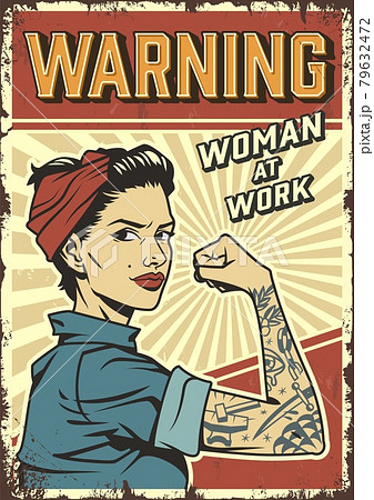 Female power colorful retro poster 79632472