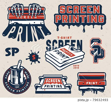 Vintage screen printing elements collection 79632493