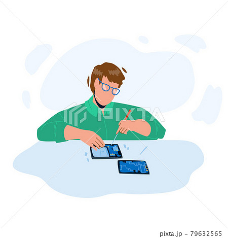 Smartphone Repair Service Worker Fix Gadget Vector 79632565