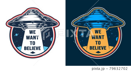 Vintage alien invasion colorful emblem Vintage alien invasion colorful emblem 79632702