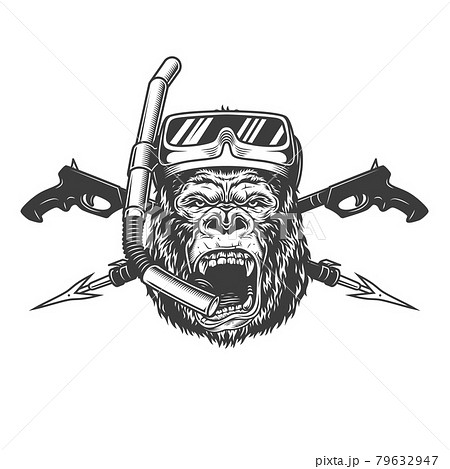 Vintage monochrome angry gorilla diver head 79632947