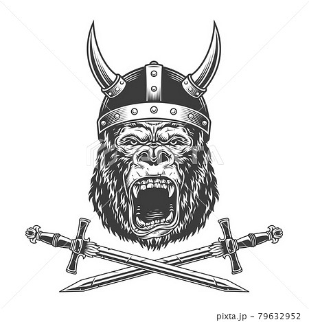 Vintage monochrome ferocious gorilla head 79632952