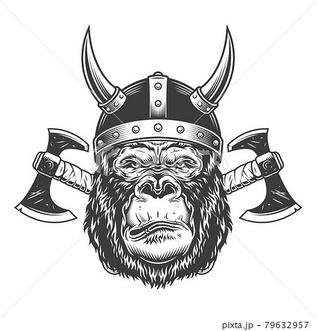 Vintage monochrome serious gorilla head 79632957