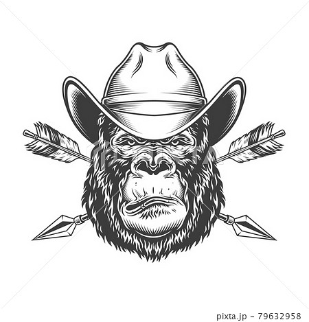Serious gorilla head in cowboy hat 79632958
