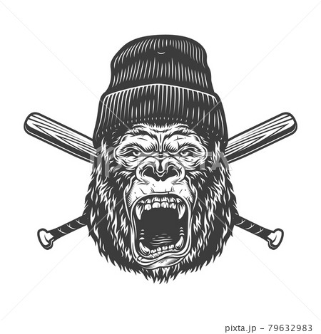 Vintage angry gorilla head in beanie hat 79632983