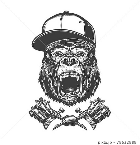 Vintage Ferocious Gorilla Headのイラスト素材 Vintage Ferocious Gorilla Headのイラスト素材