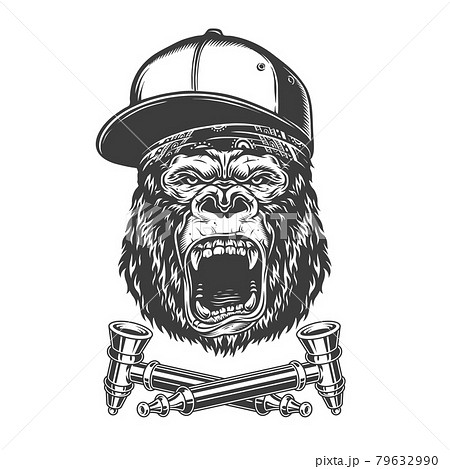 Vintage Monochrome Angry Gorilla Headのイラスト素材