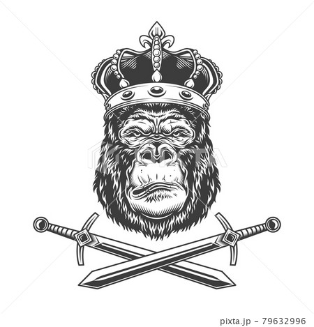 Serious gorilla head in royal crown 79632996