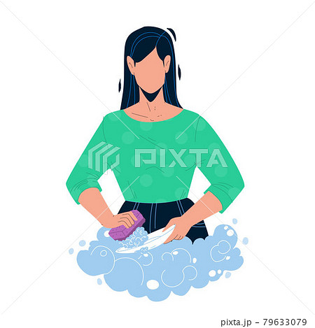 Washing Dishes With Soap In Kitchen Sink Vector Washing Dishes With Soap In Kitchen Sink Vector 79633079