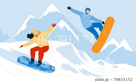Snowboarding Sport People On Snowy Mountain Vector 79633152