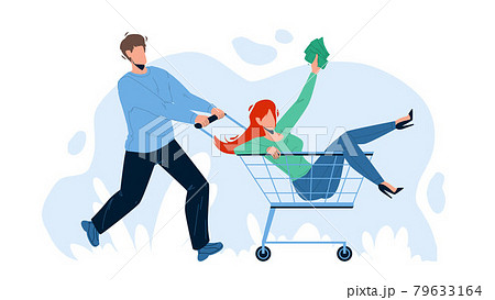 In Shopping Cart Transport Carry Boy Woman Vector In Shopping Cart Transport Carry Boy Woman Vector 79633164