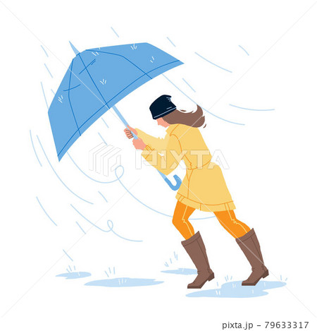 Weather Rain Day Walking Girl With Umbrella Vector Weather Rain Day Walking Girl With Umbrella Vector 79633317