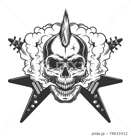 Vintage rock musician skull with mohawk 79633412