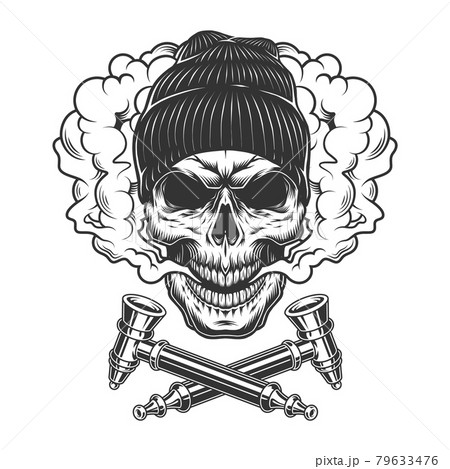 Vintage hipster skull wearing beanie hat 79633476