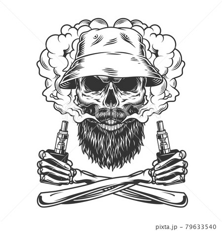 Bearded and mustached skull wearing panama hat 79633540
