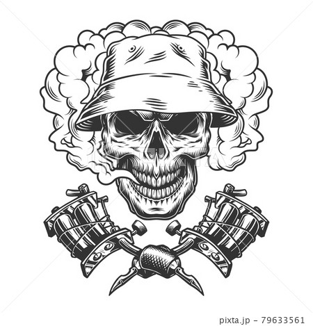 Vintage skull in panama hat 79633561