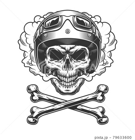 Vintage motorcyclist skull in smoke cloud Vintage motorcyclist skull in smoke cloud 79633600
