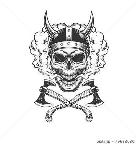 Viking skull wearing horned helmet 79633630