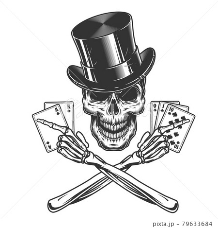 Vintage monochrome skull in cylinder hat 79633684