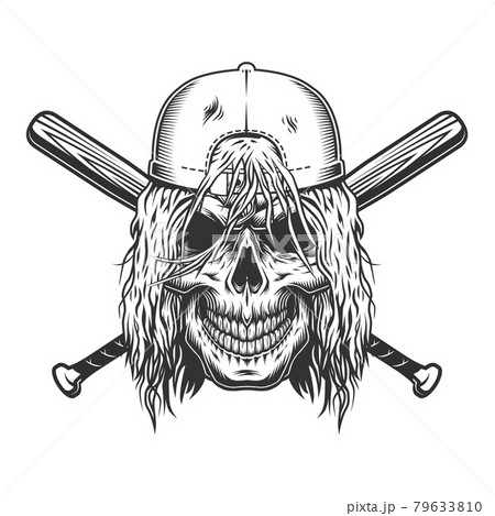 Skull in cap with long hair Skull in cap with long hair 79633810