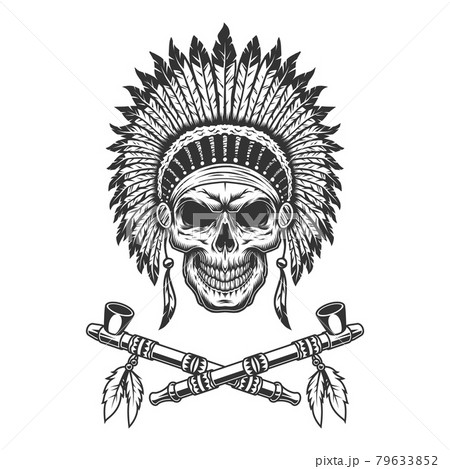 Vintage Native American Indian Chief Skullのイラスト素材