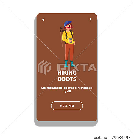 Hiking Boots Wear Hiker For Walk On Cliff Vector 79634293