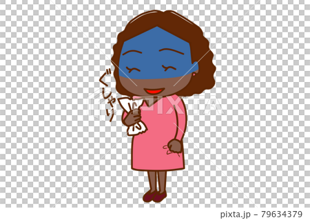 <Whole body / diagonal> An African woman who squeezes a piece of paper and has a pale and disturbing smile. <Whole body / diagonal> An African woman who squeezes a piece of paper and has a pale and disturbing smile. 79634379