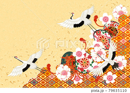 鶴　鼓　桜　ベージュ 79635110