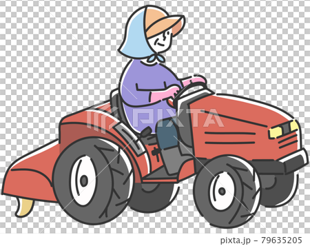 トラクターを操作する年配の女性 トラクターを操作する年配の女性 79635205